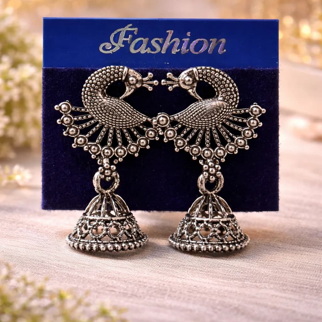 Classic Peacock Oxidized Dome Jhumkas product image