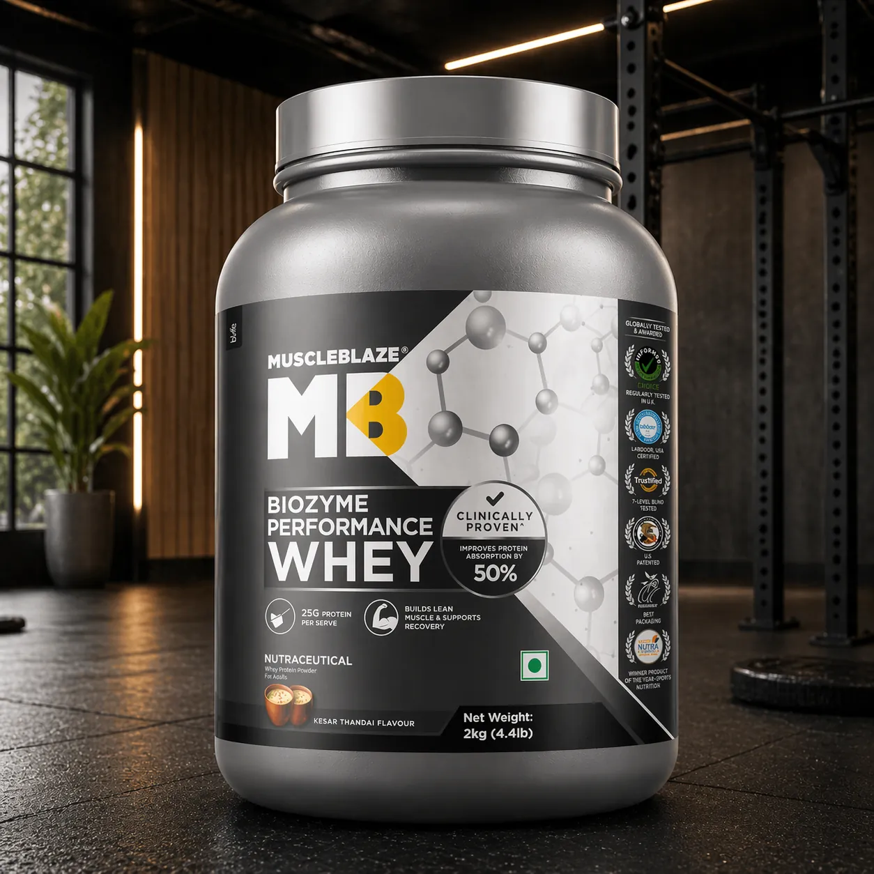 MuscleBlaze Biozyme Performance Whey (2kg/4.4lbs) MB Whey kesar thandai flavour Protein Powder | 56 Servings