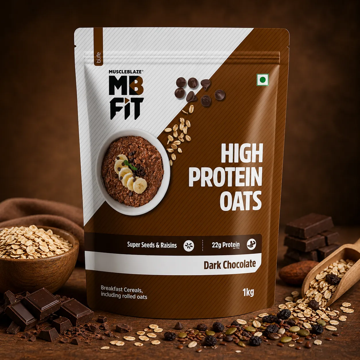 MuscleBlaze MB Fit High Protein Oats – Dark Chocolate-1kg - 22g Protein