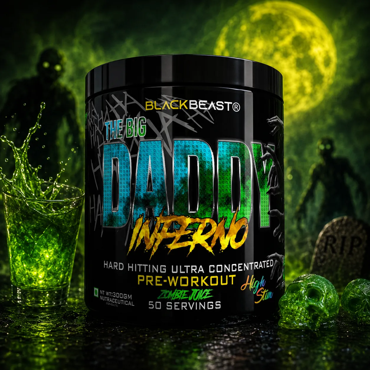 Black Beast The Big Daddy Inferno Preworkout 50 Serving 4500mg Citrulline,3000mg BetaAlanine Pre Workout (300 g, ZOMBIE JUICE)