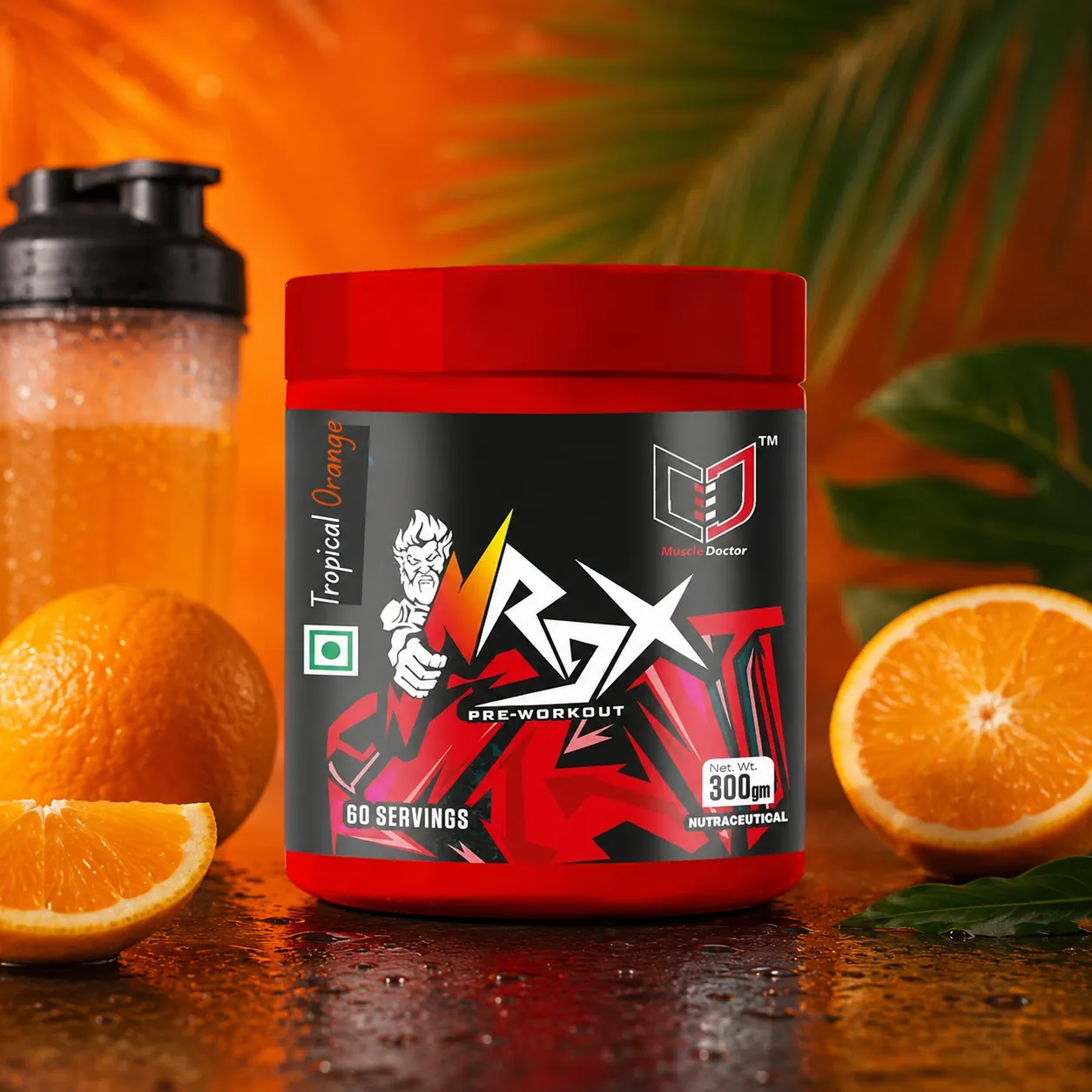 Muscle Doctor RDX Pre-workout Supplement, Orange Flavour, 300g, 60 Servings
