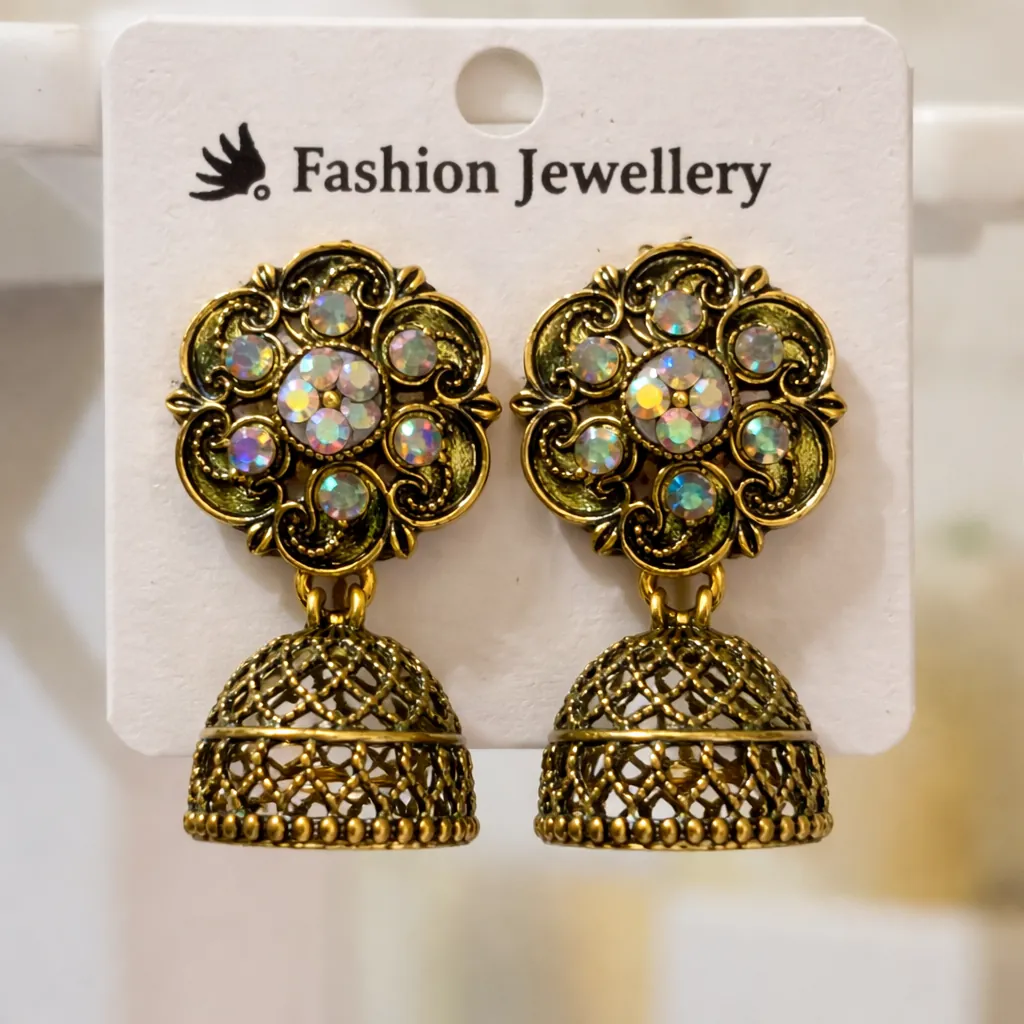 Classic Regal Floral Antique Gold Jhumkas product image