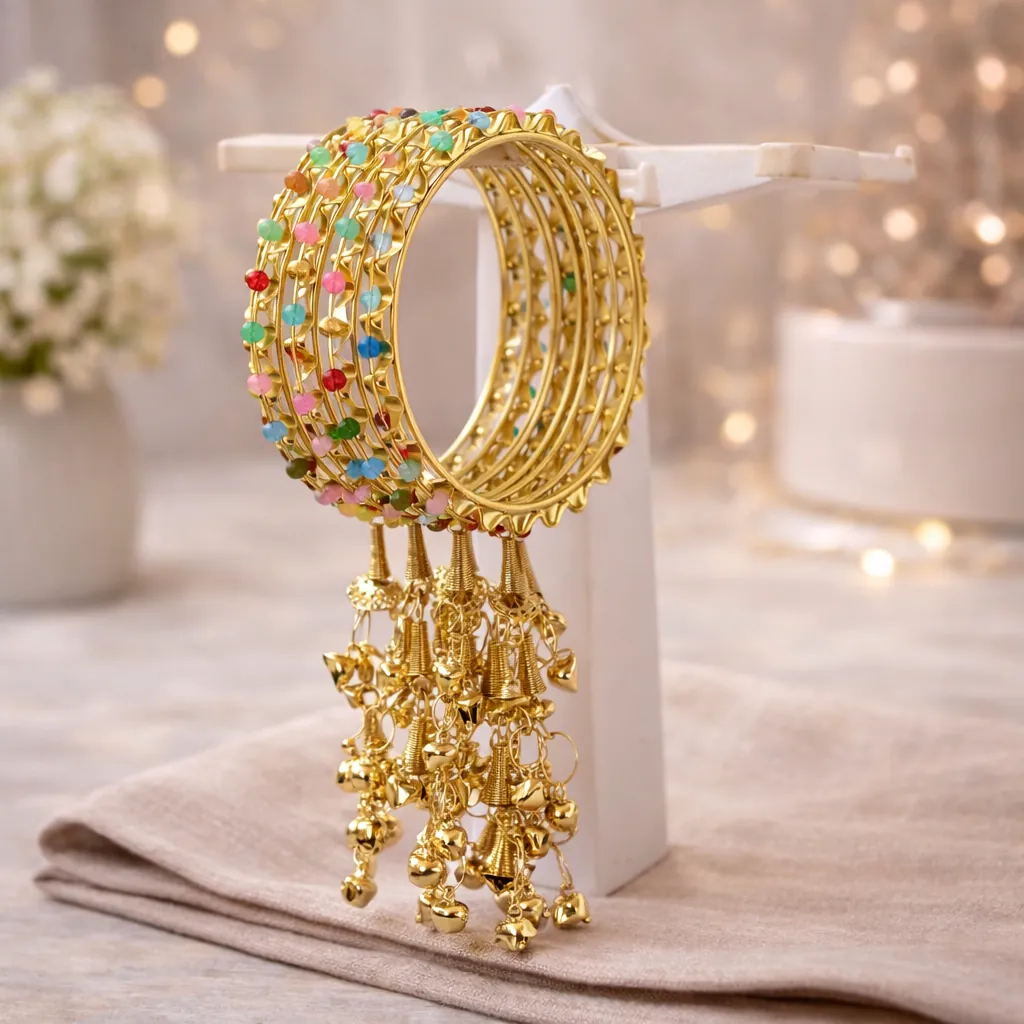 Gold Plated Pastel Beaded Bangle Set