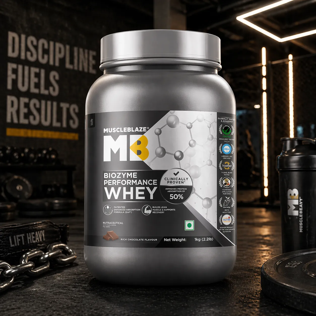 MuscleBlaze Biozyme Performance Whey (1kg / 2.2lbs) MB Whey Rich chocolate flavour Protein Powder | 28 Servings