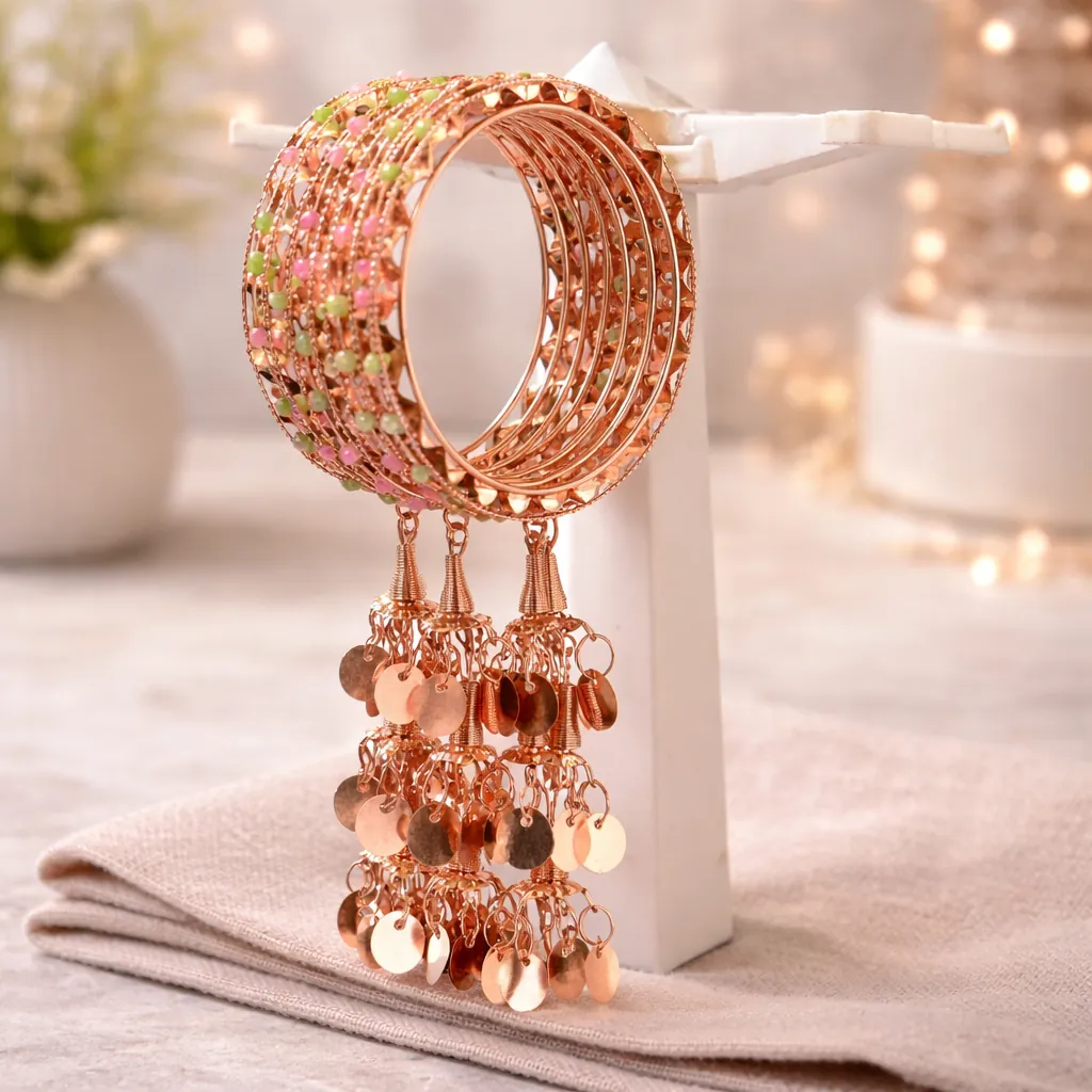 Rose Gold Pastel Beaded Bangle Set