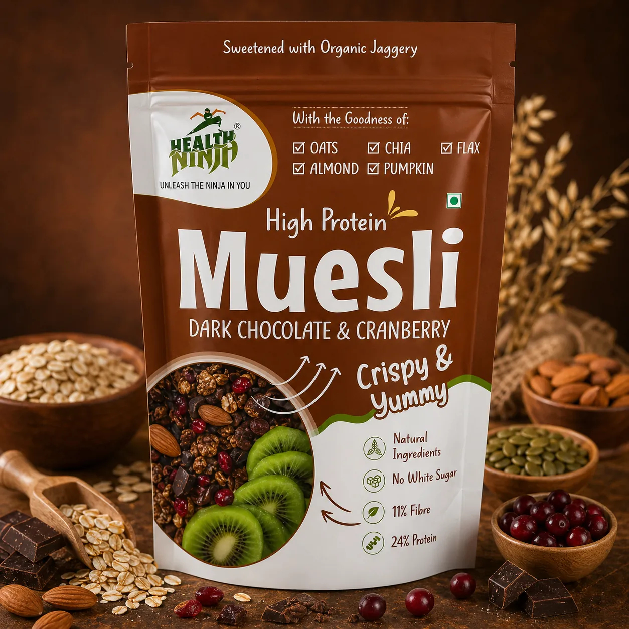 Health Ninja High Protein Muesli – Dark Chocolate & Cranberry 900g - 24g Protein – Dark Chocolate & Cranberry
