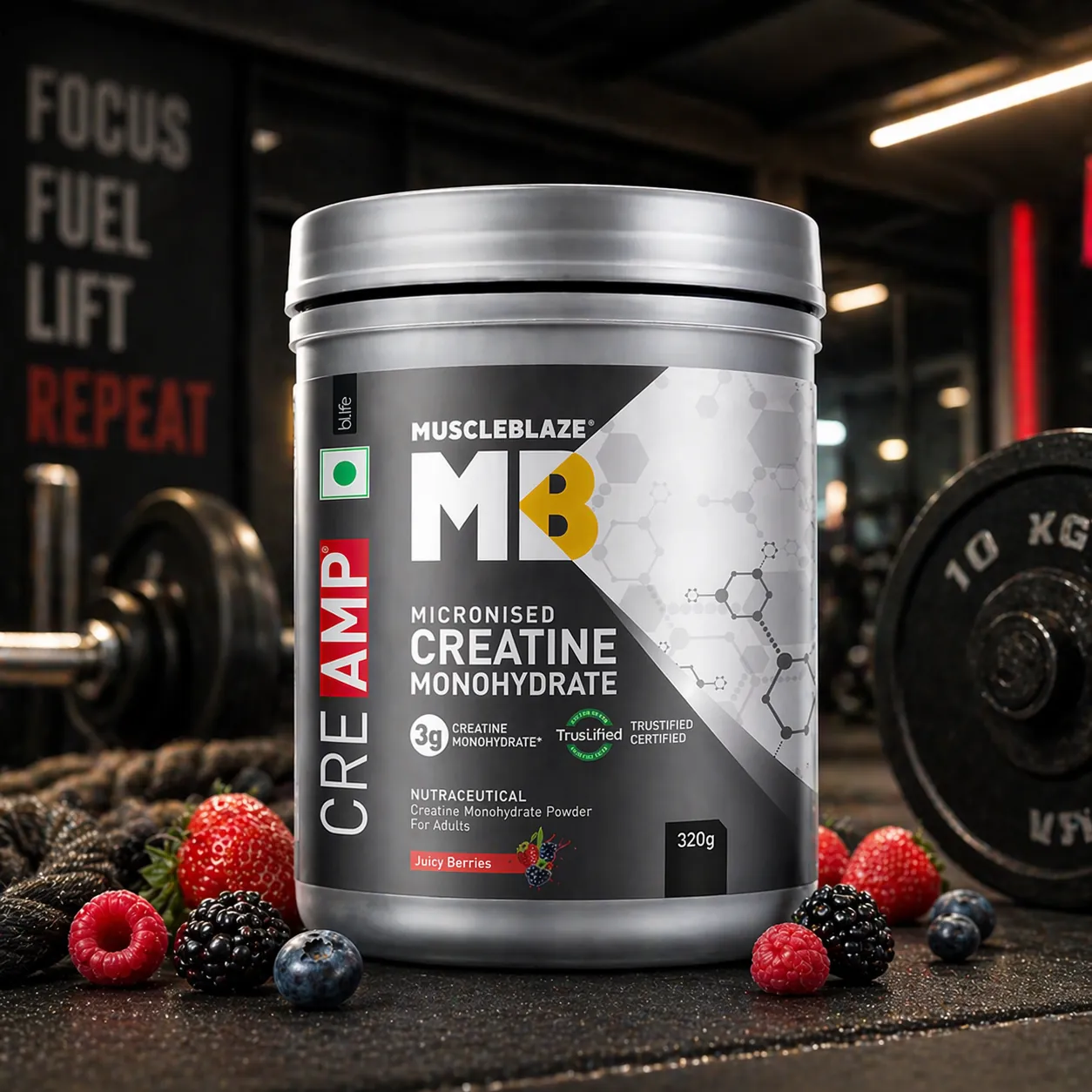 Wellcore Micronised Creatine Monohydrate | 83 Servings|Wellcore Juicy Berries flavoured Creatine.