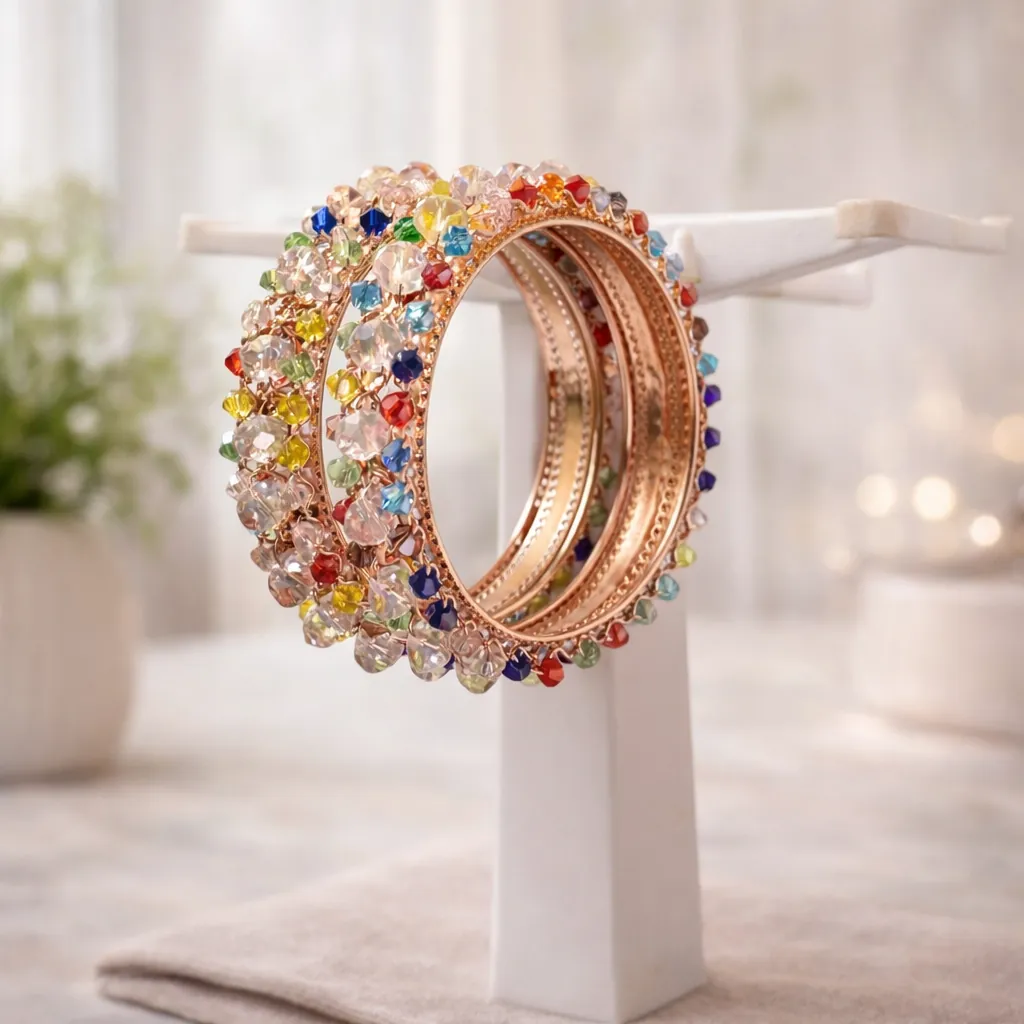 Rose Gold Multicolor Crystal Bangle Set
