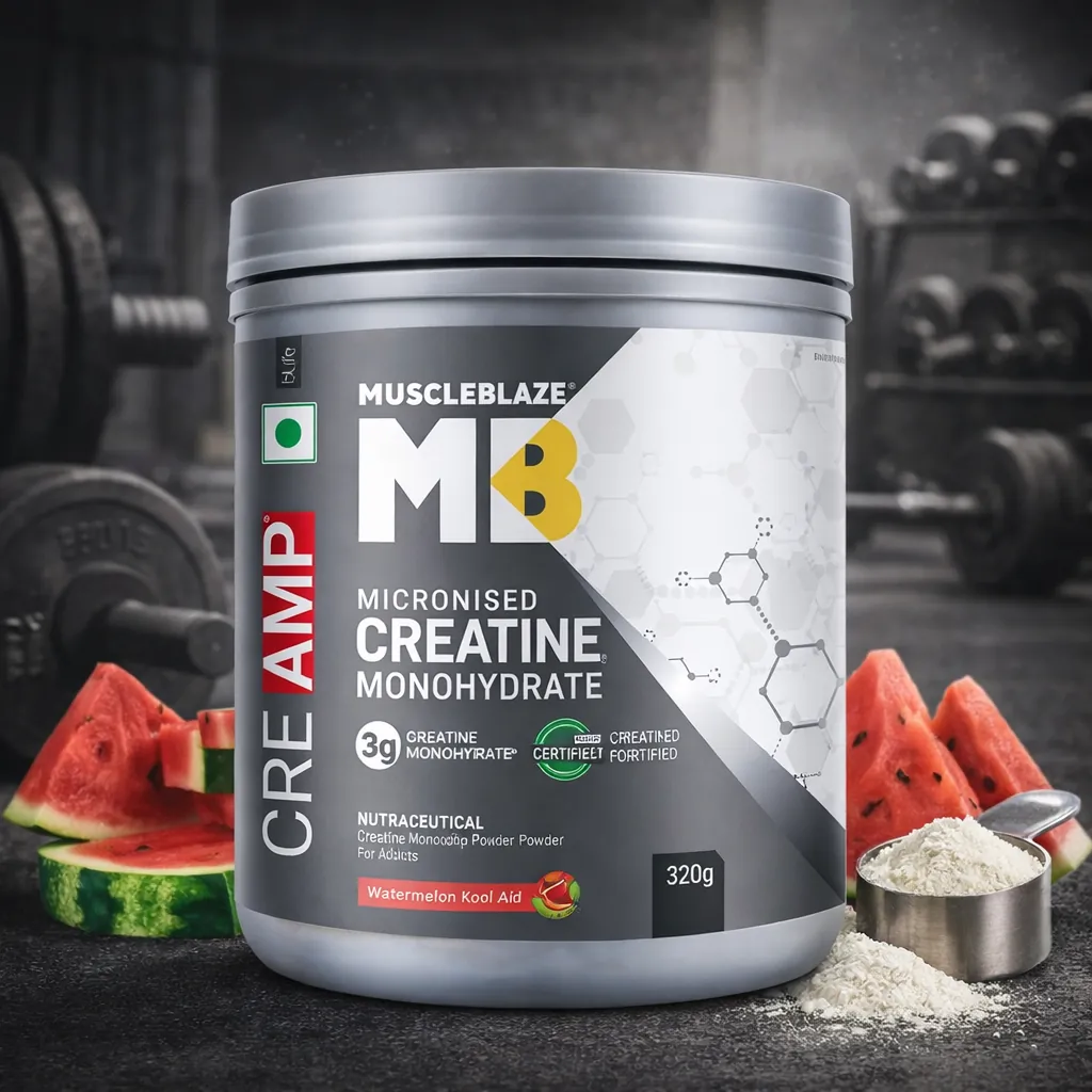 MuscleBlaze Creatine Monohydrate CreAMP | 320g | 80 Servings | MB watermelon kool aid Flavor Creatine.