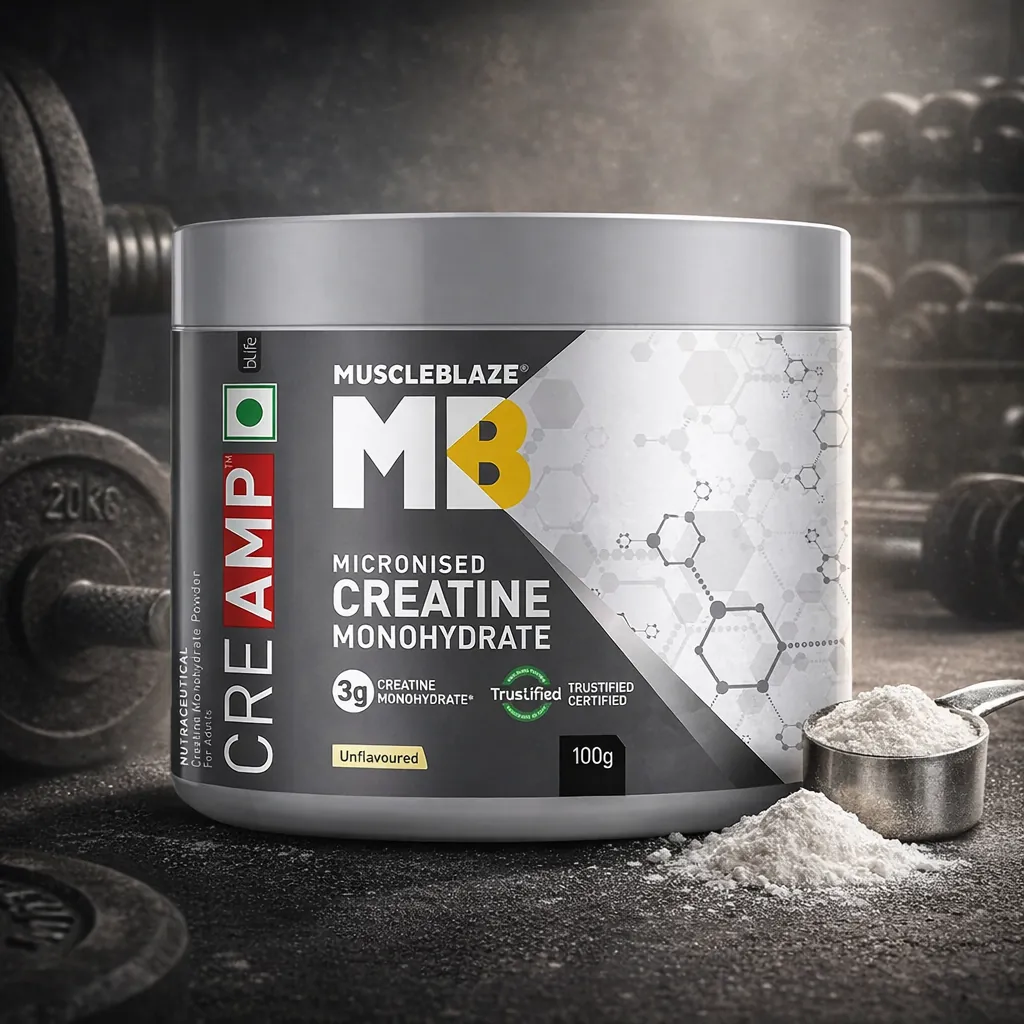 MuscleBlaze Creatine Monohydrate CreAMP | 100g | 32 Servings | MB unflavoured Creatine
