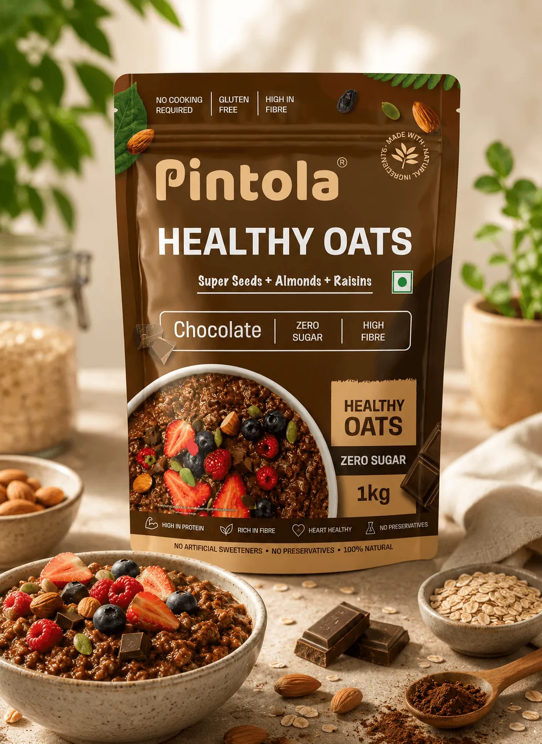 Pintola High Protein Oats – Chocolate Flavour - 1kg - 25g Protein