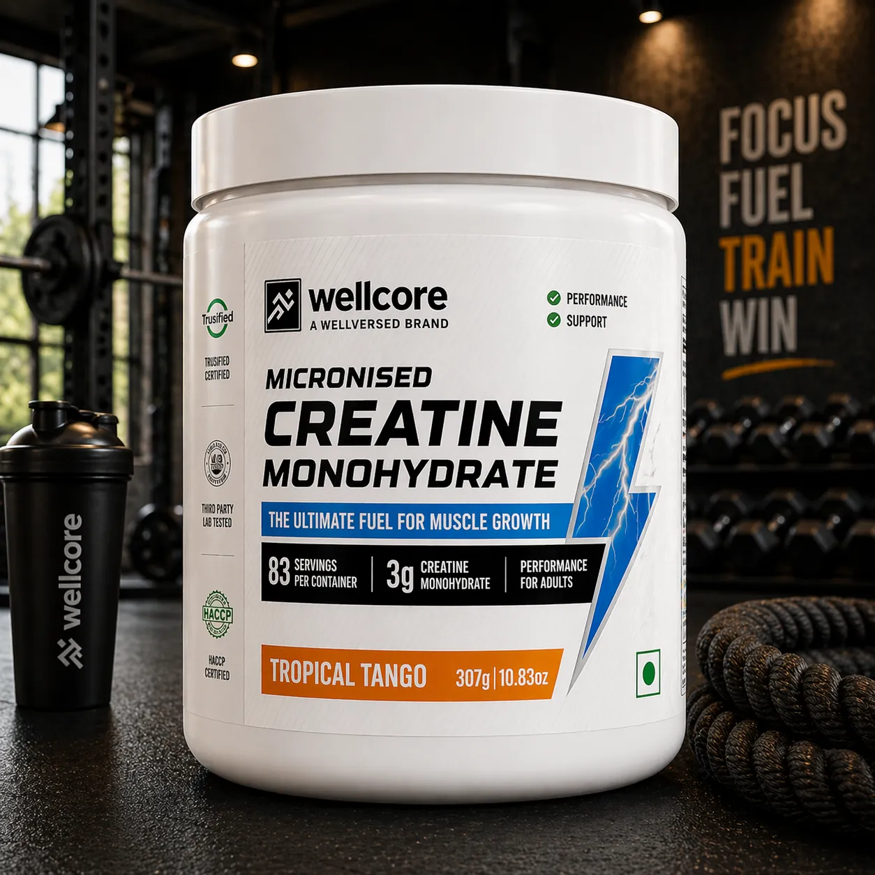 Wellcore Micronised Creatine Monohydrate | 83 Servings|Wellcore tropical tango flavour Creatine