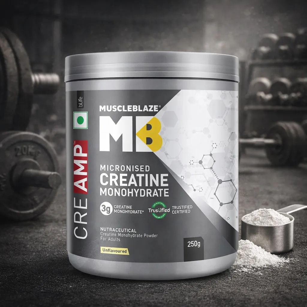 MuscleBlaze Creatine Monohydrate CreAMP | 250g | 80 Servings | MB Creatine - Unflavoured