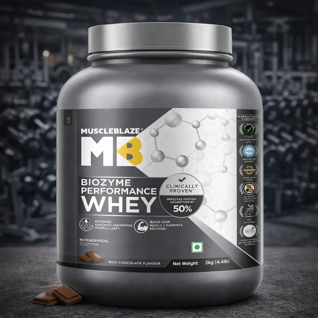 MuscleBlaze Biozyme Performance Whey (2kg / 4.4lbs) MB Whey Rich chocolate flavour Protein Powder | 56 Servings