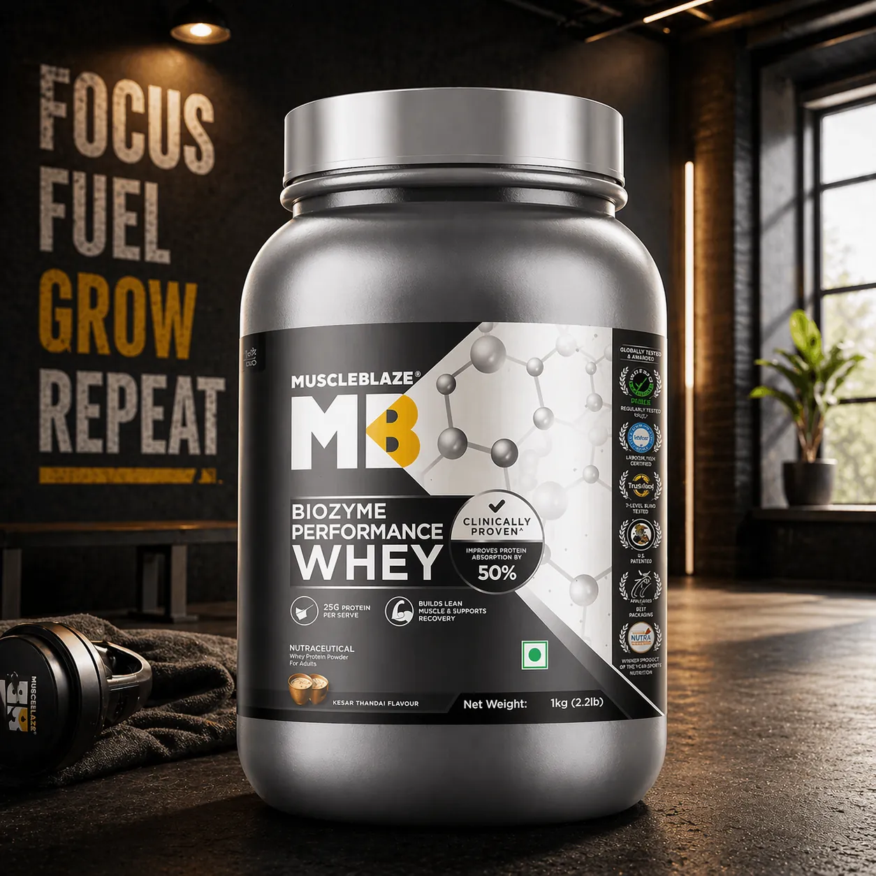 MuscleBlaze Biozyme Performance Whey (1kg / 2.2lbs) MB Whey kesar thandai flavour Protein Powder | 28 Servings.