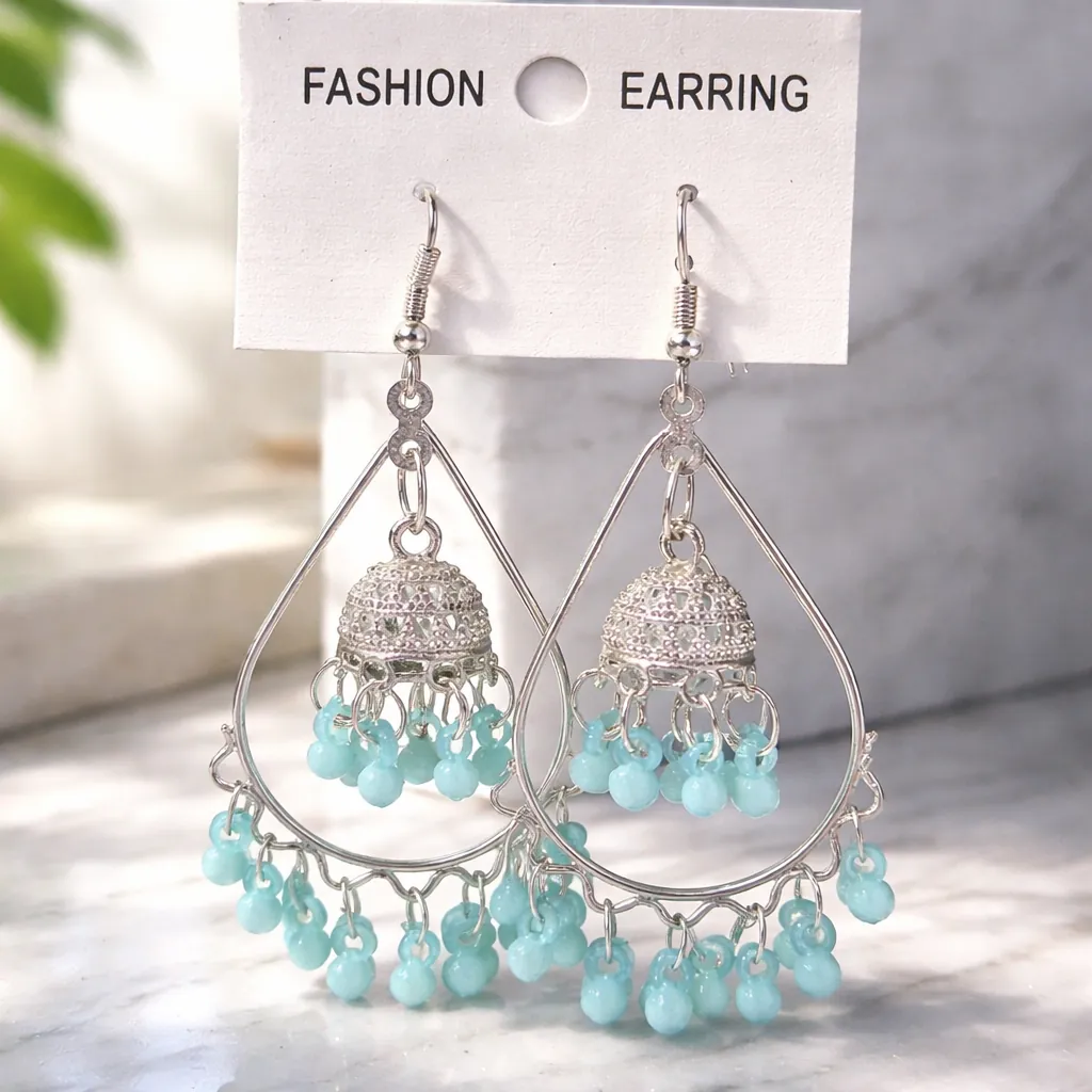 Mint Wave Teardrop Hoop Jhumkas product image